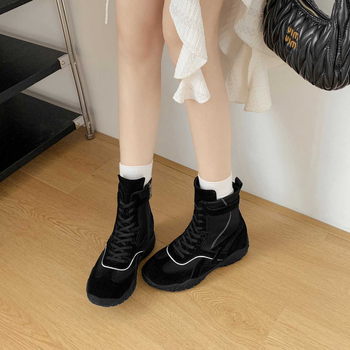 小个子内增高系带拳击靴女2025秋季新款高帮德训靴复古真皮西部靴,淘宝优惠券,粉丝福利购,淘宝优惠卷