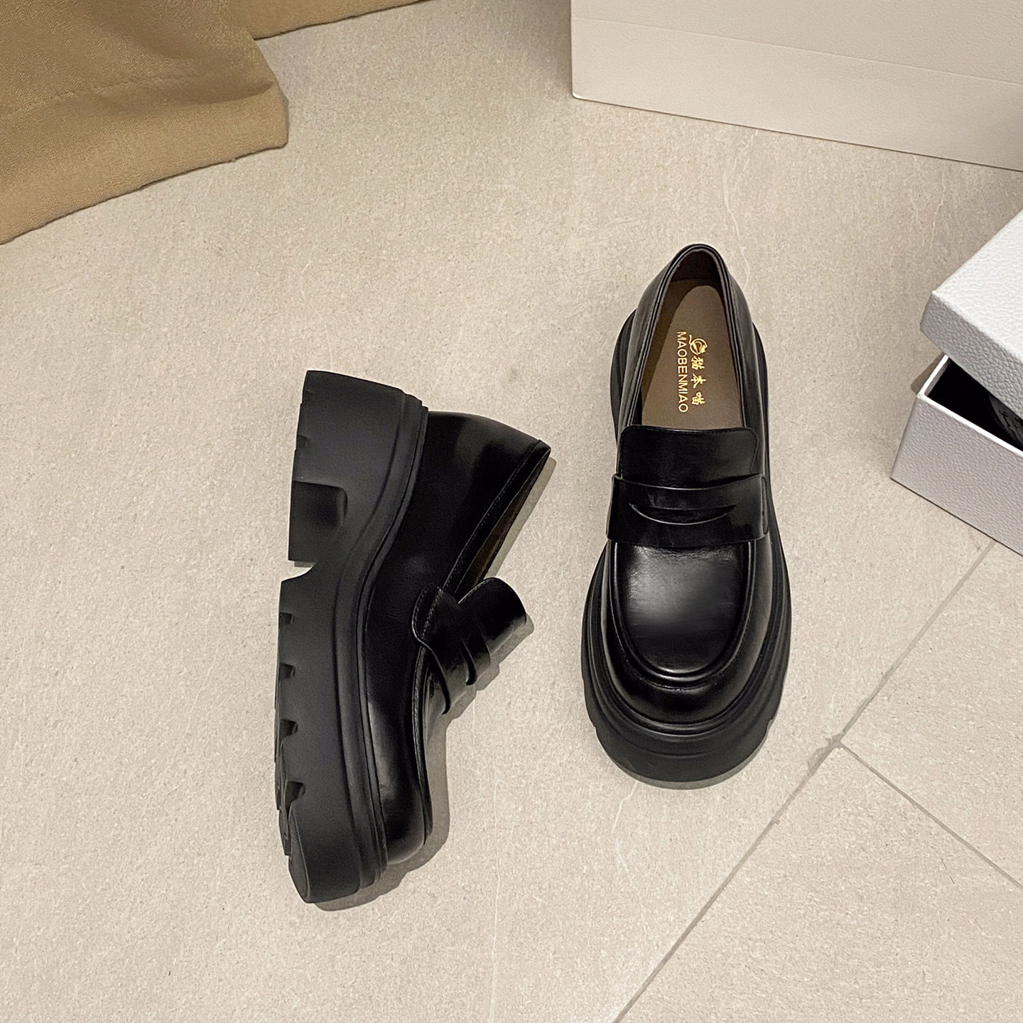 小个子内增高一脚蹬玛丽珍小皮鞋女小码313233厚底真皮透气乐福鞋 - 图0