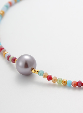 喜火彩色玻璃水晶珍珠锁骨链