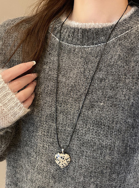 石头虎眼石爱心吊坠项链韩系简约气质锁骨链轻奢感百搭饰品女