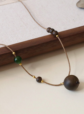 天然新中式文玩沉香木转运珠项链