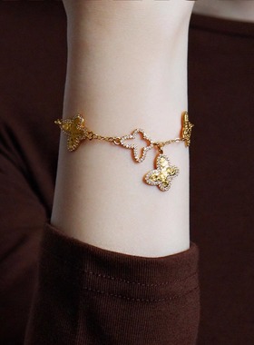 复古时尚精致流苏碎冰冰微镶锆石蝴蝶手链轻奢小众感百搭手饰