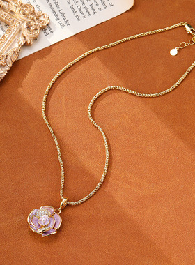 复古珐琅山茶花猫眼石串珠项链秋冬毛衣链轻奢小众高级感锁骨链