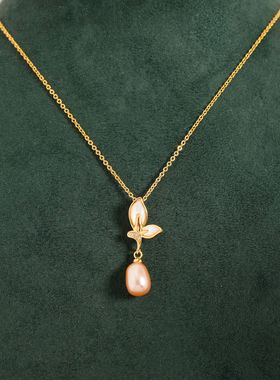 蝴蝶项链女款轻奢小众锁骨链 天然珍珠贝壳百搭级感轻奢项链女