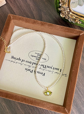 复古法式珍珠项链女珐琅滴油