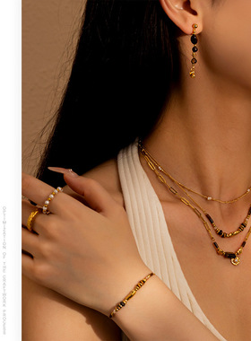 欧美美拉德小众虎眼石18k钛钢项链高级感毛衣链百搭ins风