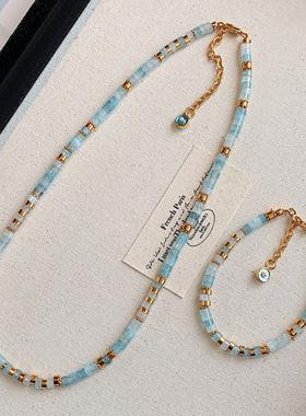 新中式海蓝宝天然石手工锁骨链