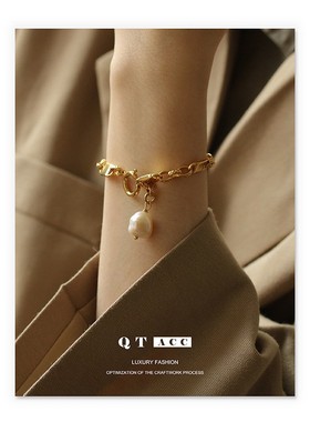 跨境复古经典时尚百搭轻奢感镀18k金天然真珍珠手链25年新款