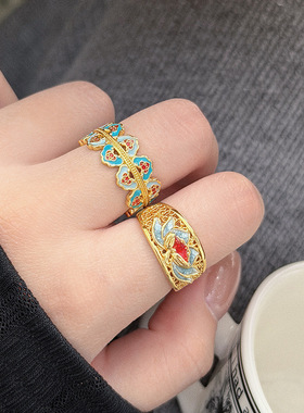 宫廷风珐琅复古开口戒指女