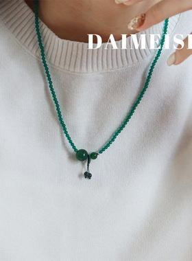 原创新中式简约绿玛瑙葫芦串珠项链女时尚轻奢气质百搭国风锁骨