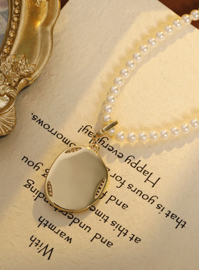 莫奈印象油画系列珍珠项链秋冬复古淡水巴洛克珍珠花朵毛衣链吊坠