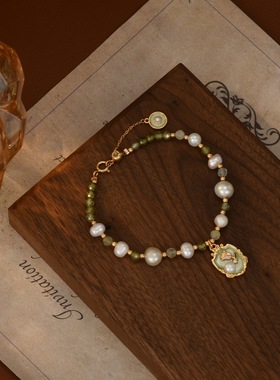 爆款珍珠手链项链手工油画精致玫瑰花小众新中式手链项链女