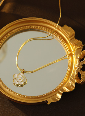 2024年新款山茶花项链女珍珠吊坠小香风锁骨链轻奢小众气质毛衣链