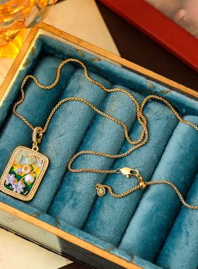 油画新中式吊坠项链女天然淡水珍珠中古国风轻奢小众复古锁骨链款