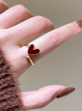 本命年红色爱心锆石开口食指戒