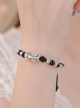 乾佳S999足银貔貅手链做旧古风中式国潮高级小众设计感手饰代发