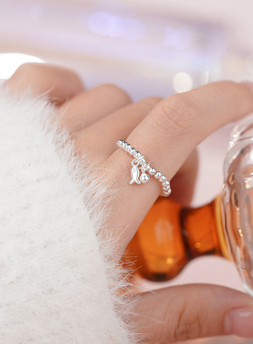 足银S999可爱小鱼圆珠戒指女轻奢ins风文艺个性甜美清新手饰代发