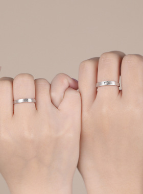 乾佳S999足银简约日月朝暮情侣对戒清新甜美轻奢高级文艺戒指代发