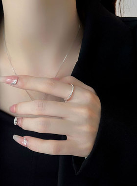 S925纯银锡纸纹戒指捶打肌理感开口指环气质冷淡风男女银饰戒