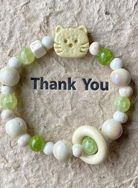 陶瓷手链 景德陶瓷手链饼干猫咪小熊系列小众中式百搭设计手串女