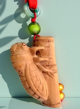 桃木木雕禅知了吊坠一鸣惊人