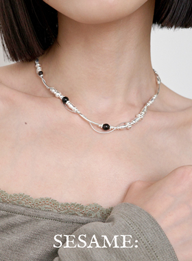 「新年礼物」925银黑曜石手工串珠项链叠戴轻奢小众锁骨链