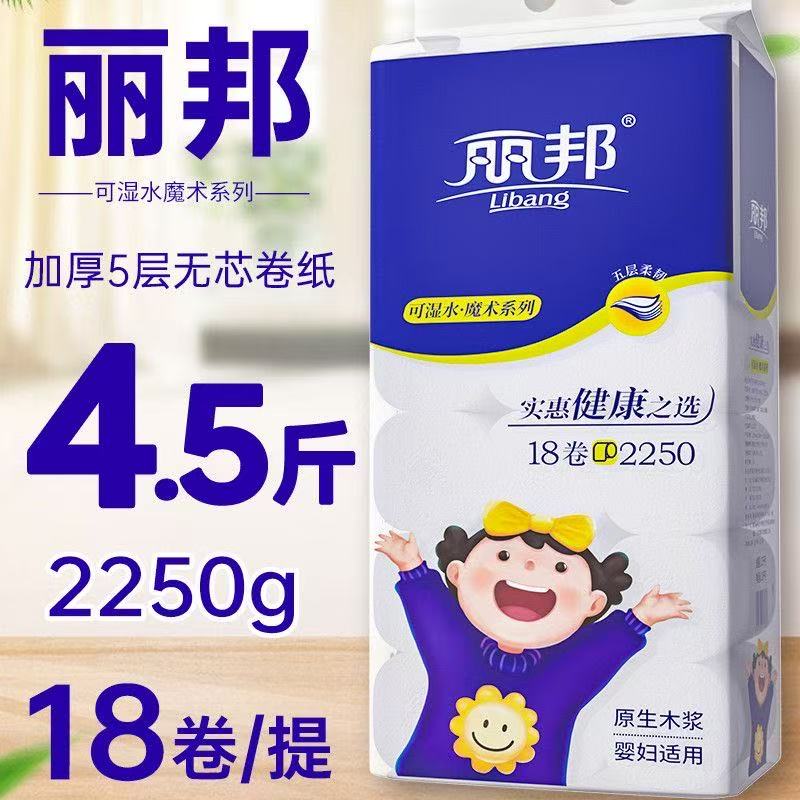 丽邦卫生纸家用妇婴柔软原生木浆实惠装厕纸卷纸无芯亲肤5斤18卷 - 图2