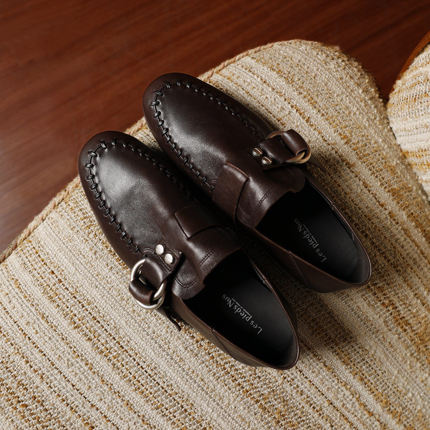 Les Pieds Nus拾光慢履 油蜡牛皮复古乐福鞋女一脚蹬平底深口单鞋,淘宝优惠券,粉丝福利购,淘宝优惠卷