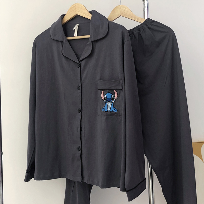 韩国史迪奇卡通睡衣纯棉长袖长裤情侣睡衣女纯色日系学生秋季套装,淘宝优惠券,粉丝福利购,淘宝优惠卷