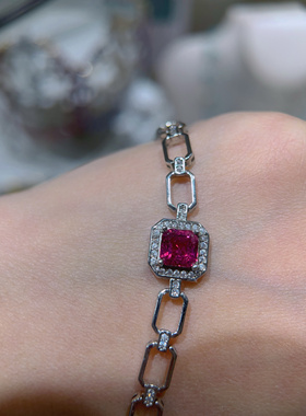 悦昕朝女碧玺正方形宝石手链银