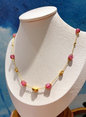 悦昕朝满天星极细碧玺项链铜镀金