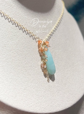 天然天河石水滴14K包金色锁骨链