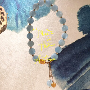 天然海蓝宝流苏手链14k包金