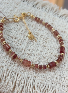 天然粉色碧玺算盘珠手链百搭