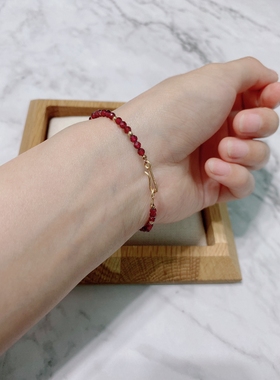 酒红石榴石钻石切割小米珠手链