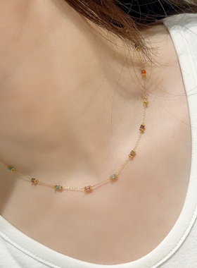 天然彩虹正方形2mm满天星项链