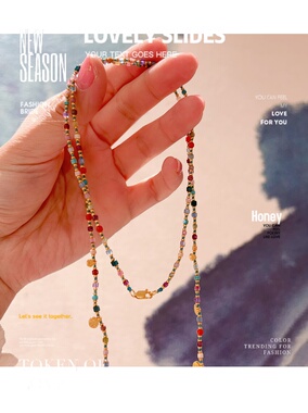 原创小众复古天然石方块毛衣链