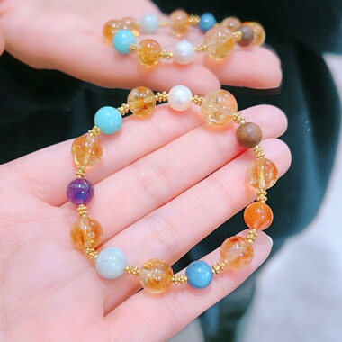 天然多宝手串黄水晶圆珠手链