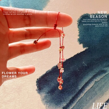 天然粉碧玺算盘珠蜡线手链