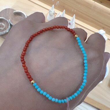 绿松石南红小米珠手链叠戴极细