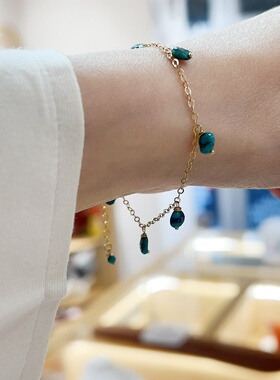 天然高瓷绿松石14K包金手链