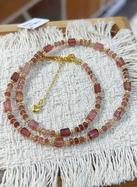 原创设计天然粉色碧玺锁骨链女款轻奢百搭叠戴小众设计感彩色镀金