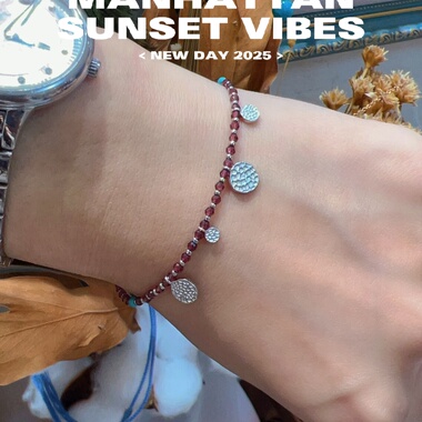 天然石榴石手链女款925银镀金