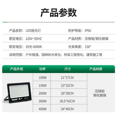 亚明强光灯具led投光灯户外防水工地泛光灯工地车间探照灯广告灯 - 图2
