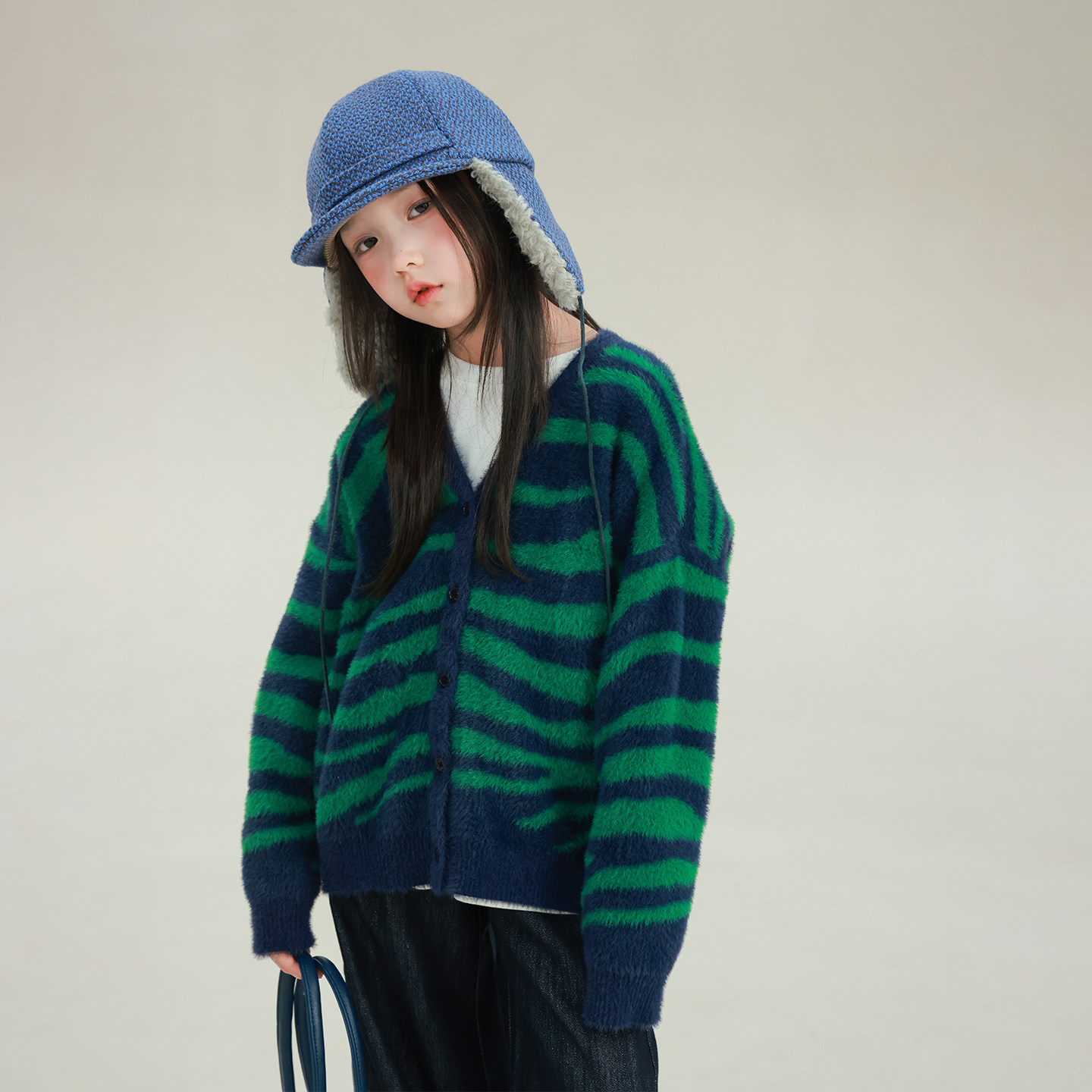 大耳象女童斑马纹毛衣开衫2026春季新款宝儿毛绒圆领针织保暖上衣,淘宝优惠券,粉丝福利购,淘宝优惠卷