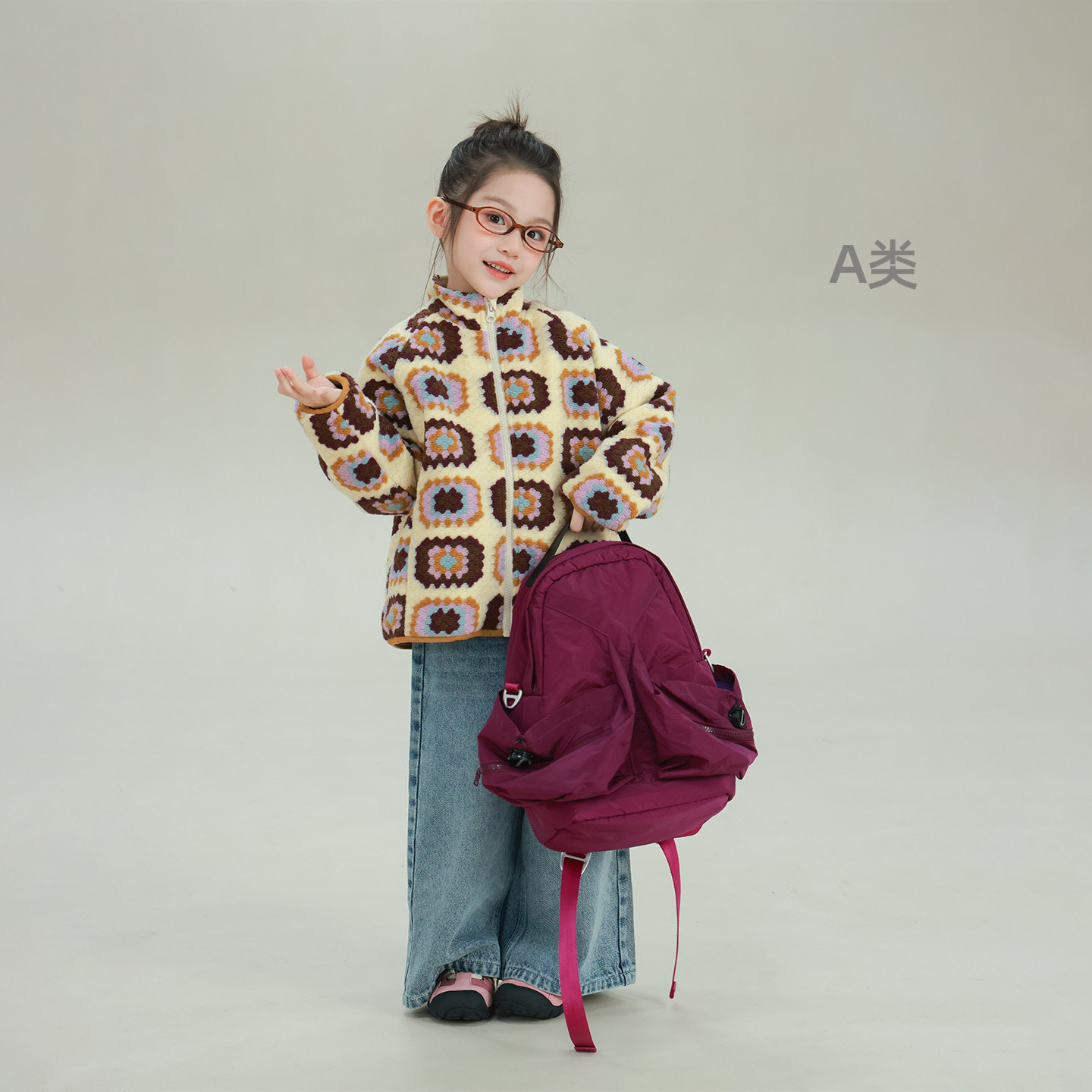 大耳象女童针织彩花夹棉外套冬季新款宝儿休闲百搭保暖加厚上衣,淘宝优惠券,粉丝福利购,淘宝优惠卷