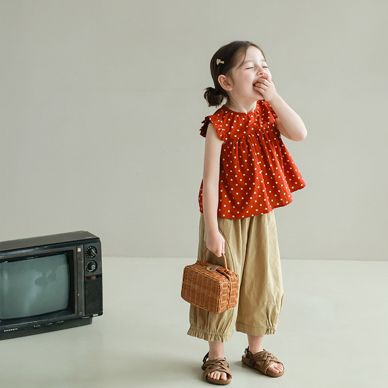 大耳象女童波点无袖小衫休闲裤夏季新款儿童纯棉套装,淘宝优惠券,粉丝福利购,淘宝优惠卷
