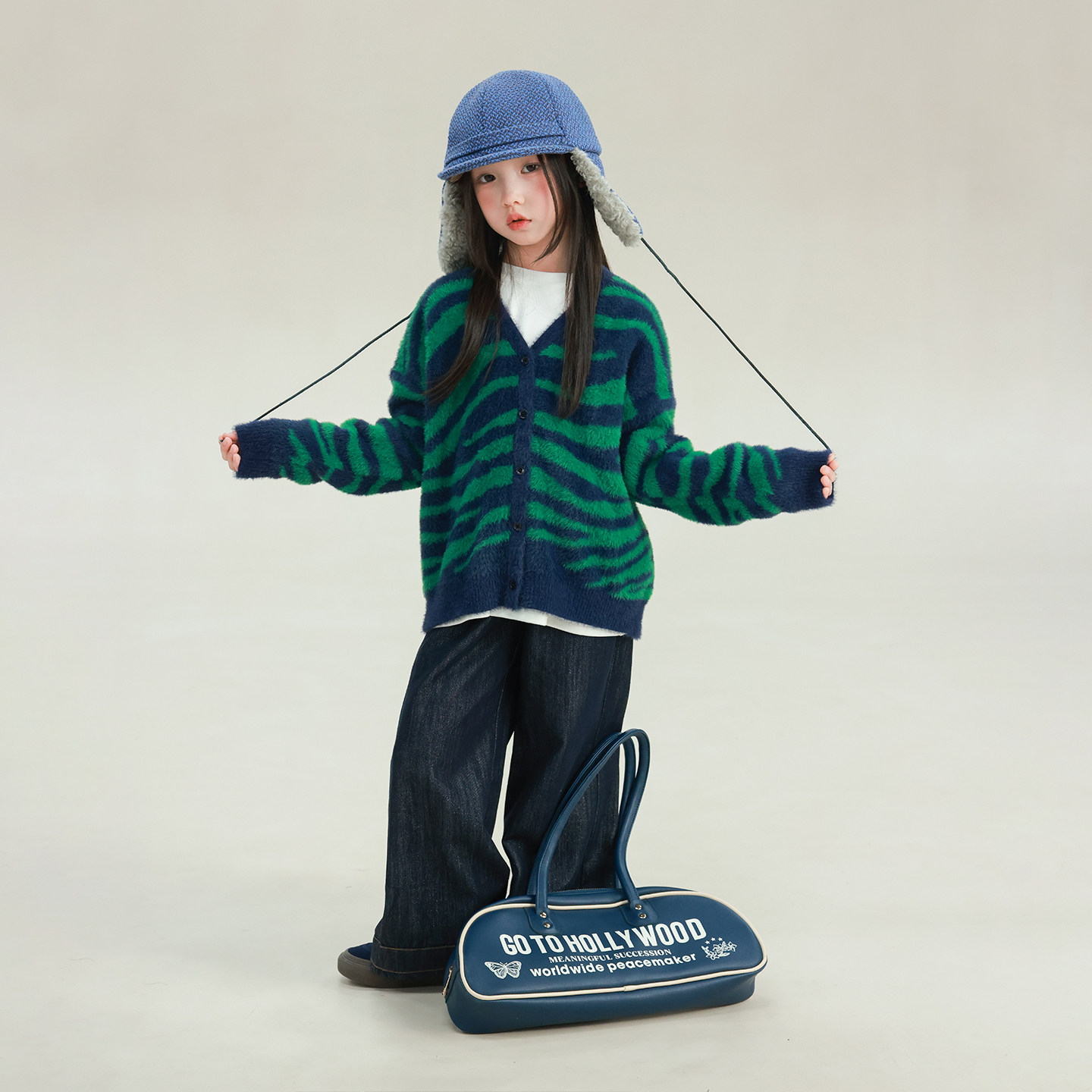 大耳象女童斑马纹毛衣开衫2026春季新款宝儿毛绒圆领针织保暖上衣,淘宝优惠券,粉丝福利购,淘宝优惠卷