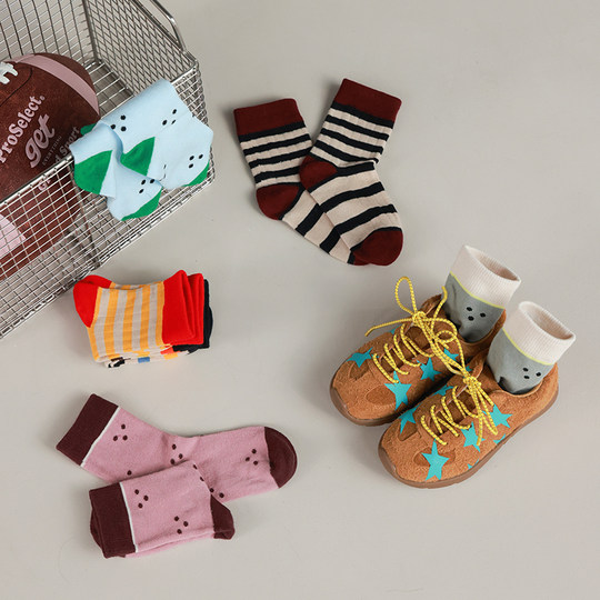 Big Ear Elephant Girls Contrast Color Striped Dot Socks Autumn New Baoer Casual and Versatile Socks