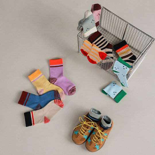 Big Ear Elephant Girls Contrast Color Striped Dot Socks Autumn New Baoer Casual and Versatile Socks